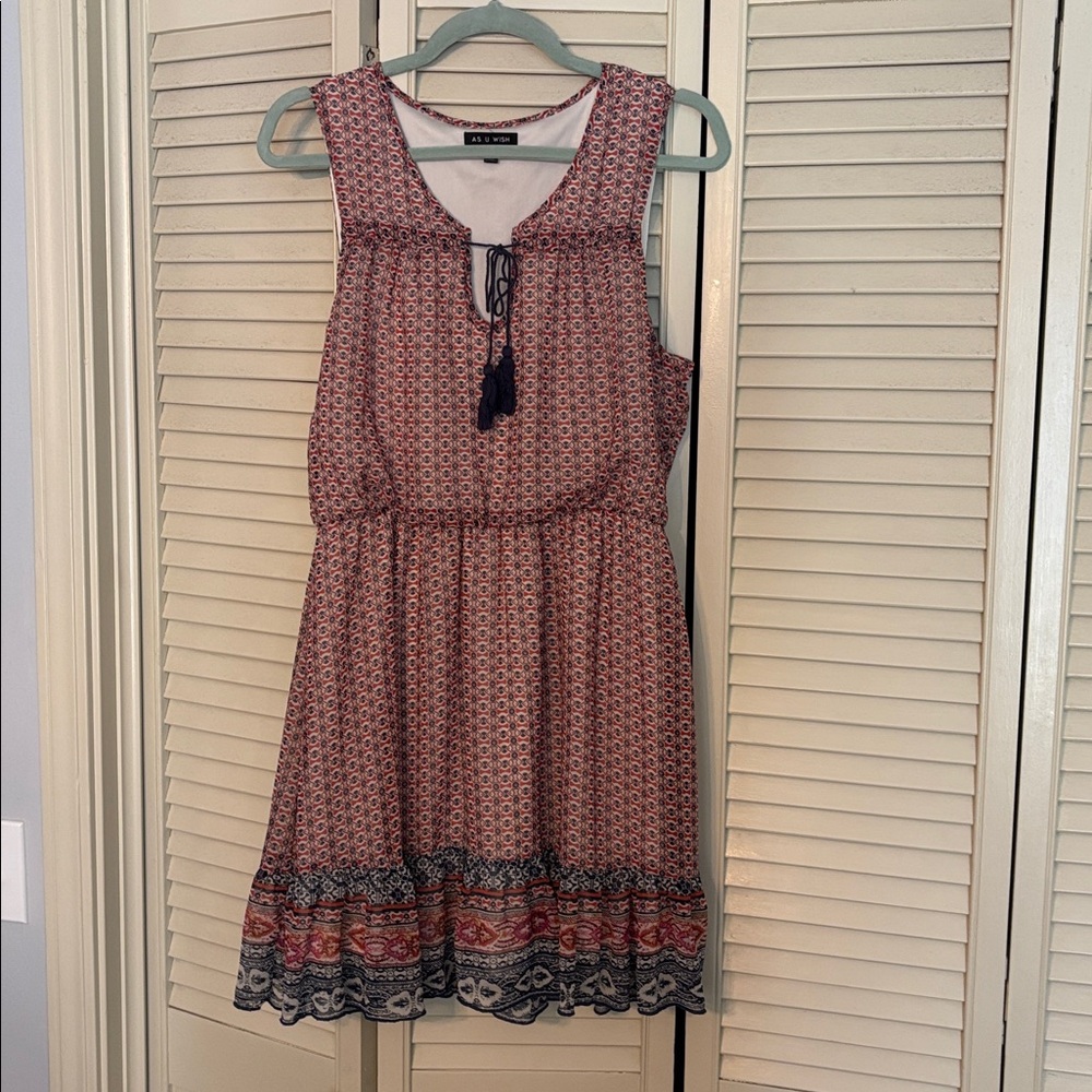 As U Wish Red and Blue Patterned Dress